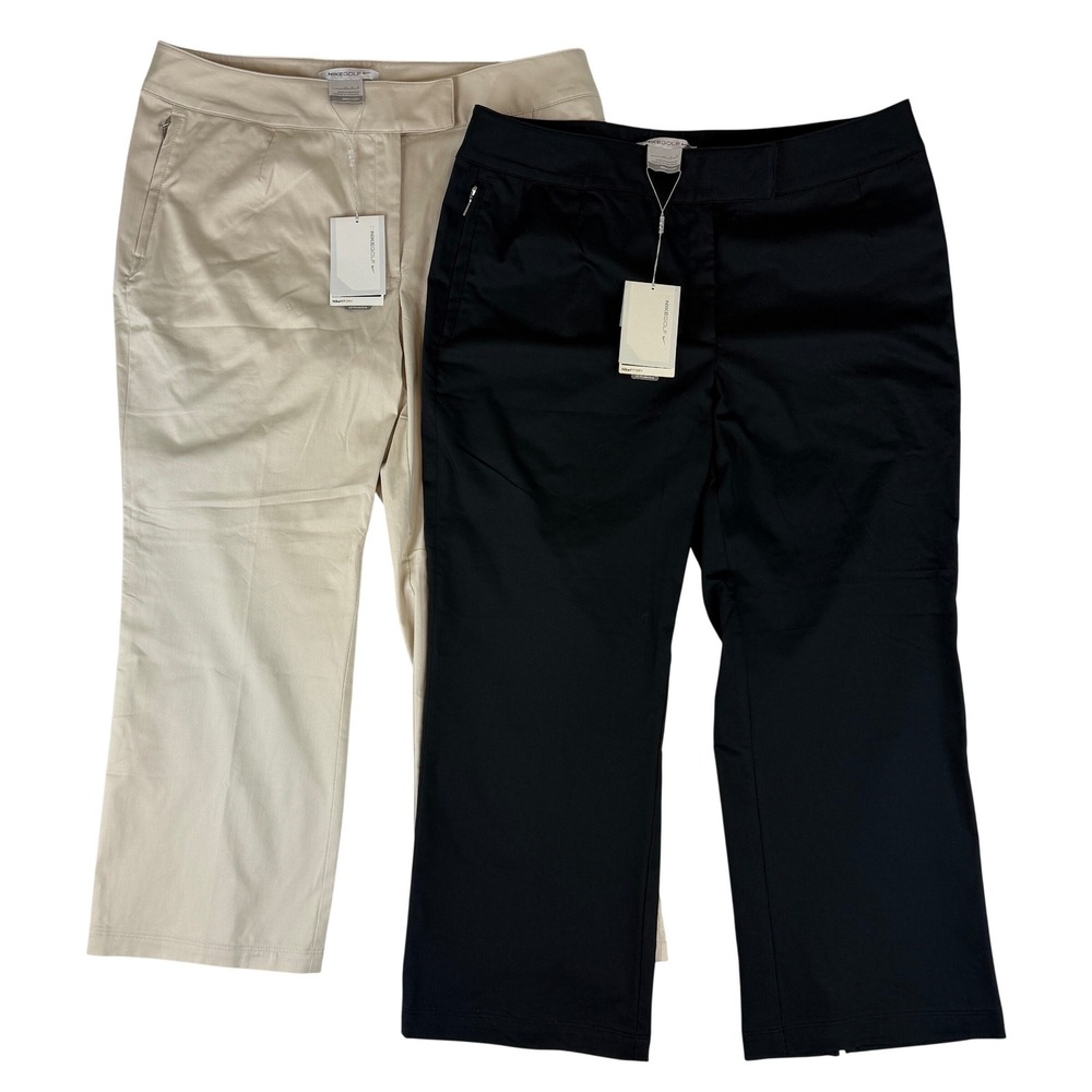Nike Golf Pants Womens 12 Tan Black Dri-FIT Crop UV Protective 331905‎